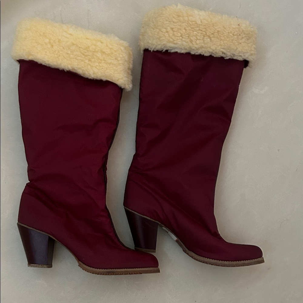 Women's Burgundy Boots with Cream Fur Trim